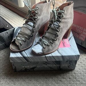 Jeffrey Campbell Taupe Lace-Up Heeled Boots